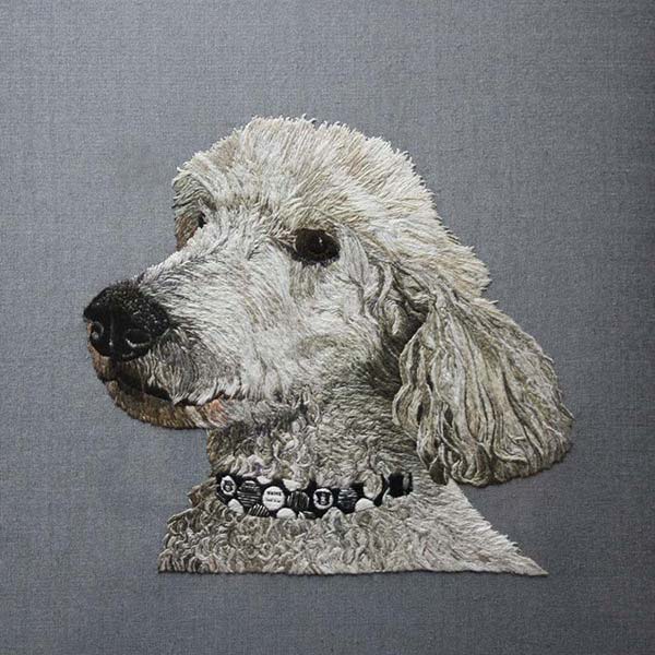 jung byun hand embroidery portfolio Silk shading Animal "Happy"